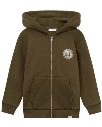 Les Deux  Hoodie Globe Zipper Oliven