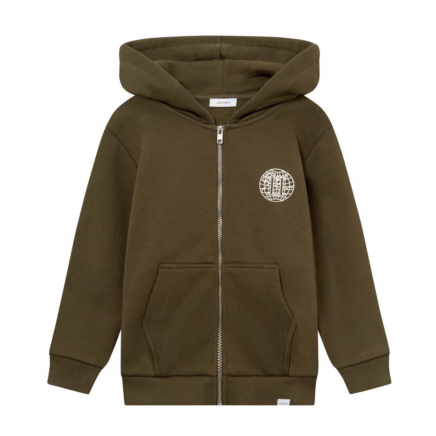 Les Deux  Hoodie Globe Zipper Oliven