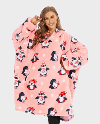 Super Sover Oversized Hoodie Tæppe Pingvin