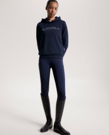 Tommy Hilfiger Dame Hoodie Med Metallisk Logo Blå Xxs