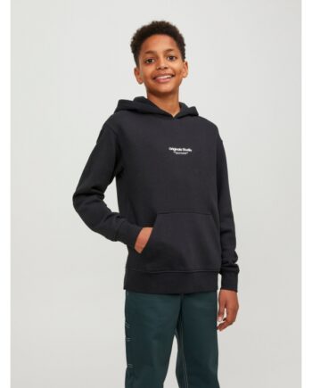 Jack & Jones Junior Hoodie Sort Med Tekst Print Til Drenge