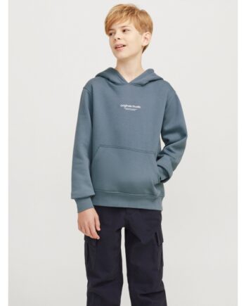 Jack & Jones Junior Hoodie Stormy Blå Med Tekst Print Til Drenge